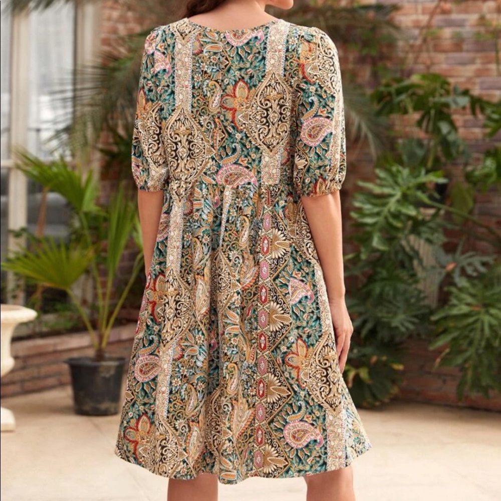 Boho floral paisley print smock dress - Picture 3 of 10